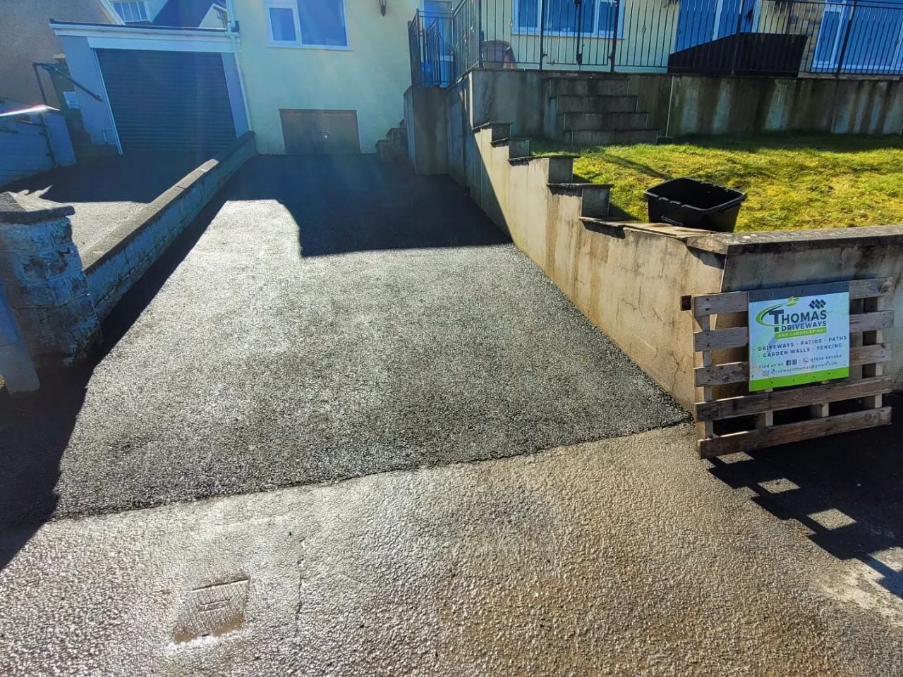 New tarmac driveway on a sloping Pembrokeshire plot